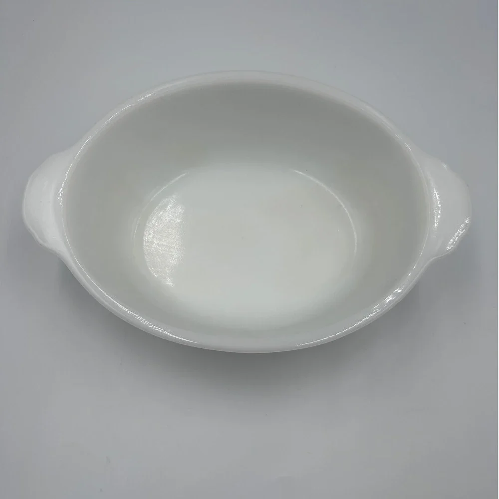 Vintage Fire King White Milk Glass Oval Casserole Dish with Tab Handles 10.5in